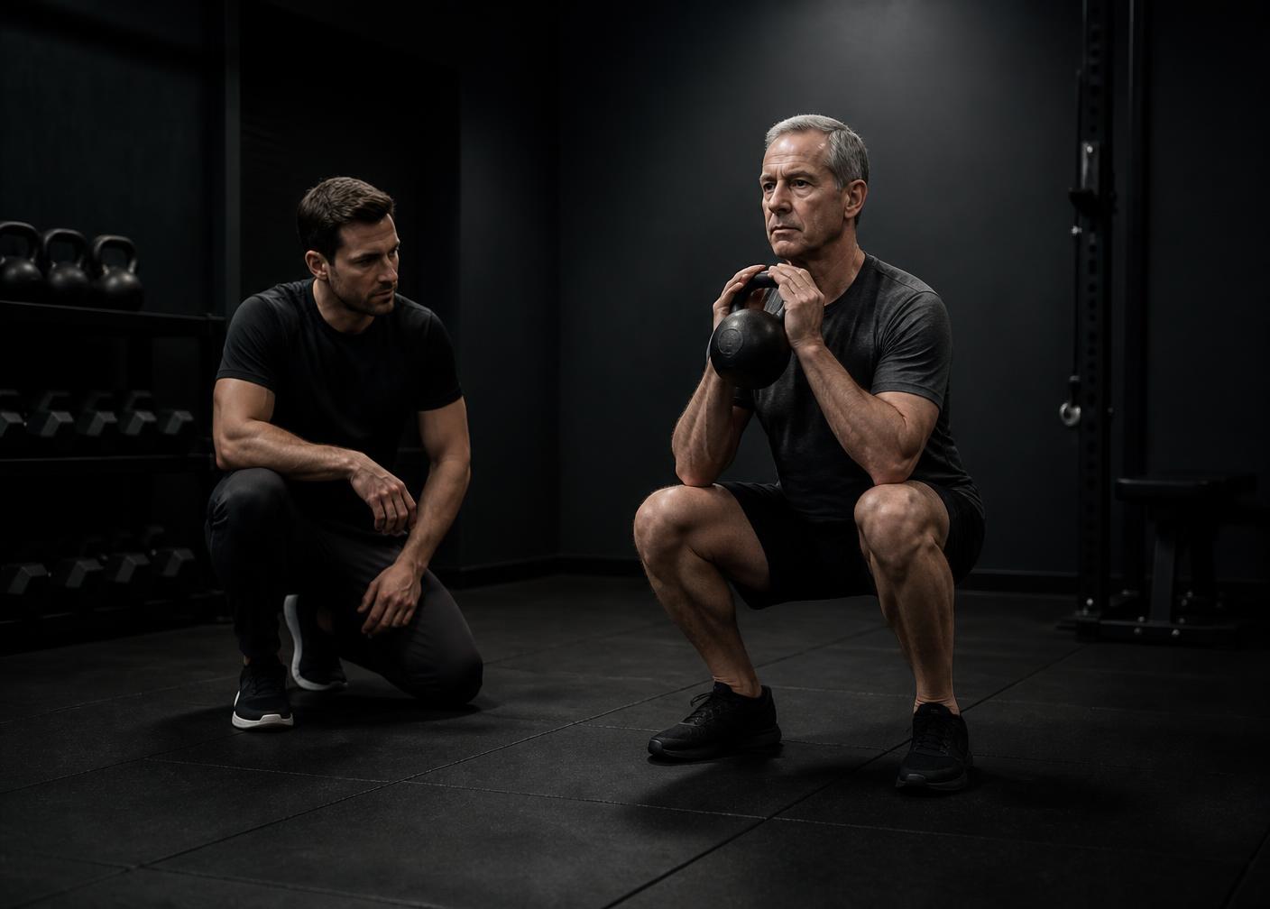 Coached kettlebell squat used as part of a movement assessment